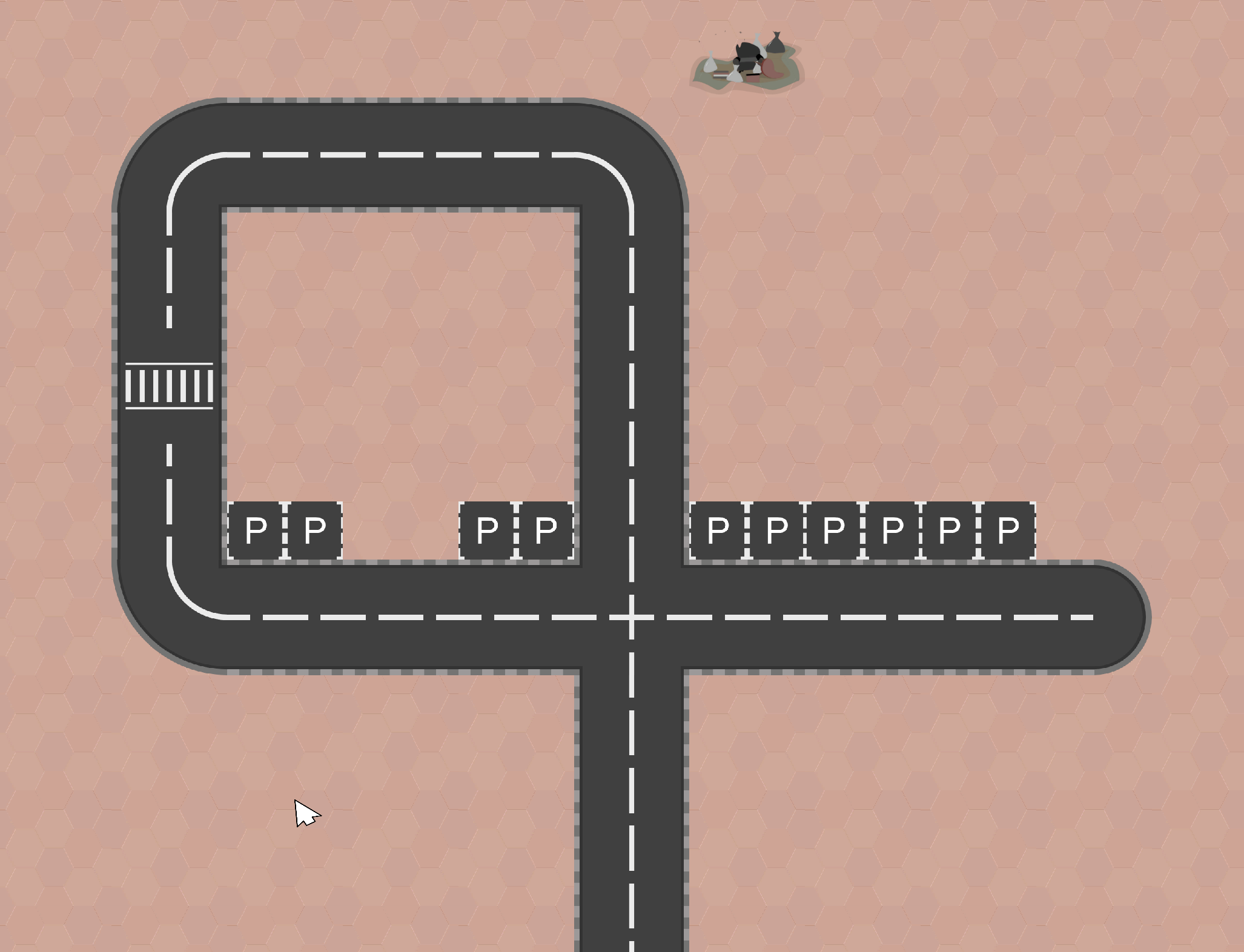 Street with parking lots and crosswalk